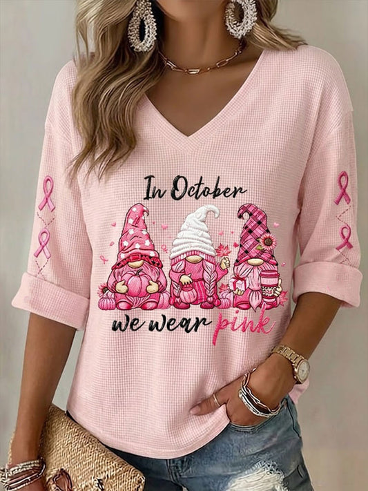 Frauen im Oktober Wir tragen Rosa Waffel T-Shirt