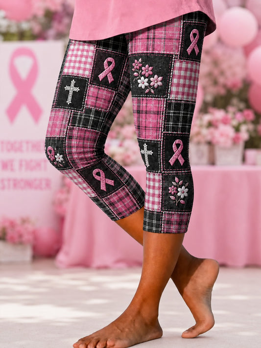Frauen Brust Krebs Bewusstsein Unterstützung Pink Ribbon Bedruckte Leggings