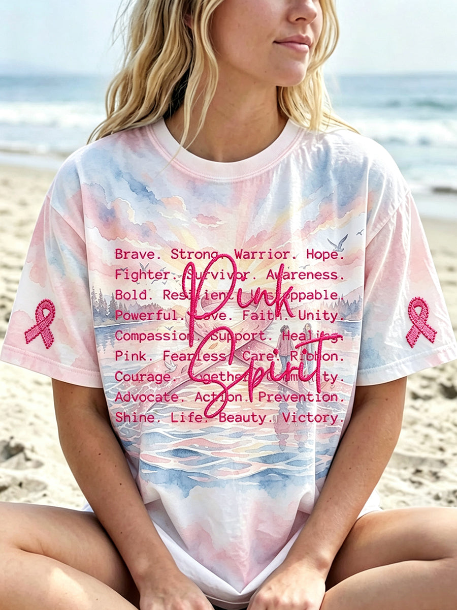 Frauen Rosa Geist Worte Brustkrebs Bewusstsein Kunst Print Kurzarm-T-Shirt