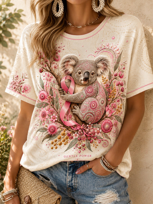 Damen-T-Shirt in Pink mit Kunstmotiv zur Brustkrebsaufklärung aus Australien