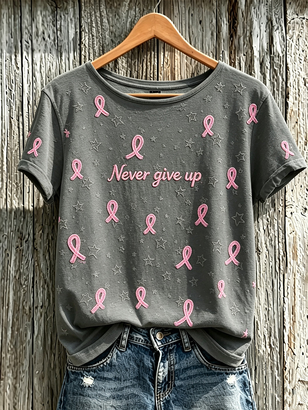 Frauen-T-Shirt mit Aufdruck zum Thema Brustkrebsbewusstsein, lässig, kurzärmelig