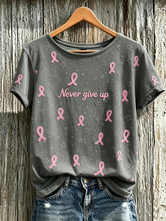 Frauen-T-Shirt mit Aufdruck zum Thema Brustkrebsbewusstsein, lässig, kurzärmelig