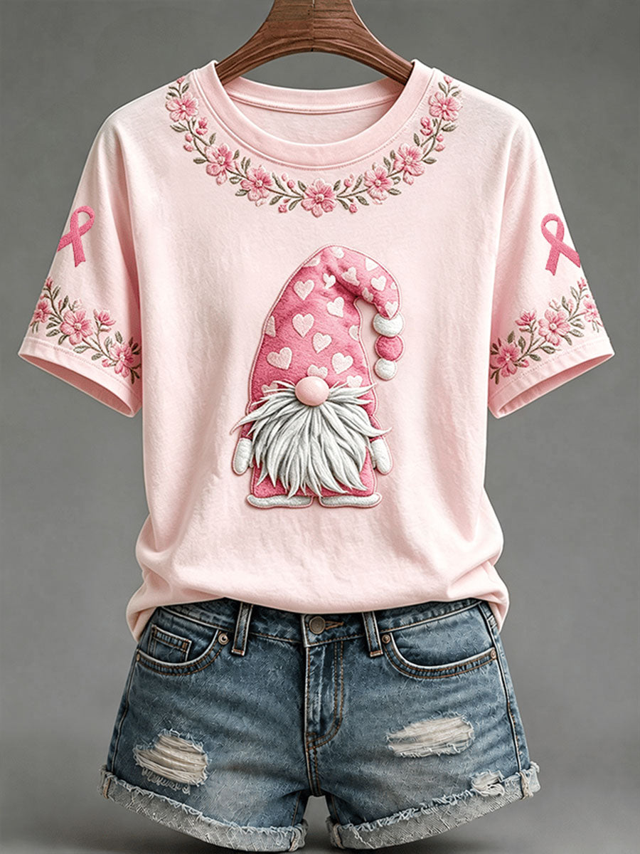 Frauen Brustkrebs Bewusstsein Rosa Hut Gnome Kurzarm T-Shirt