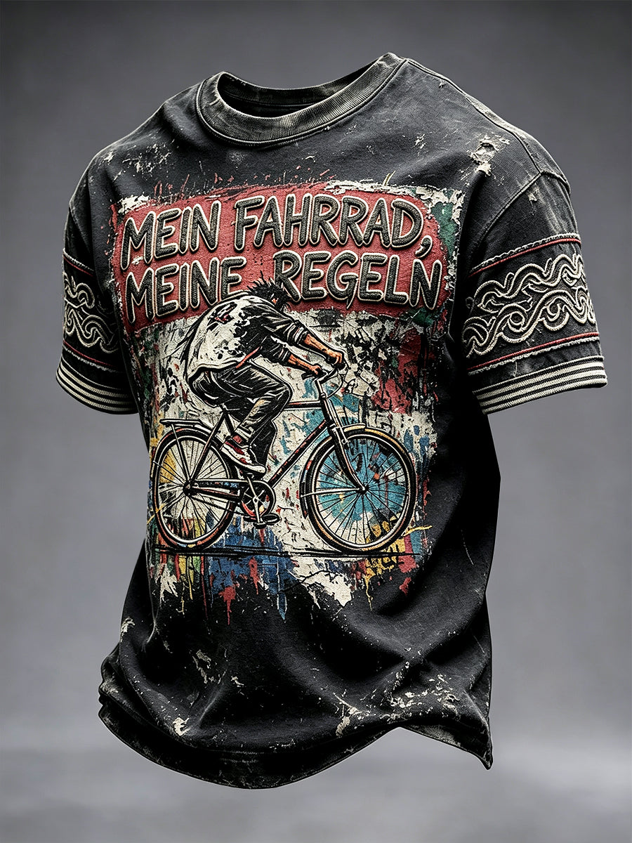 Herren-T-Shirt im deutschen Radsport-Stil mit cooler Graffiti-Optik, lässig und retro