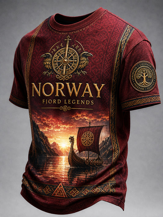 Lässiges T-Shirt mit Vintage-Druck im norwegisch-viking‑skandinavisch‑nordischen Stil