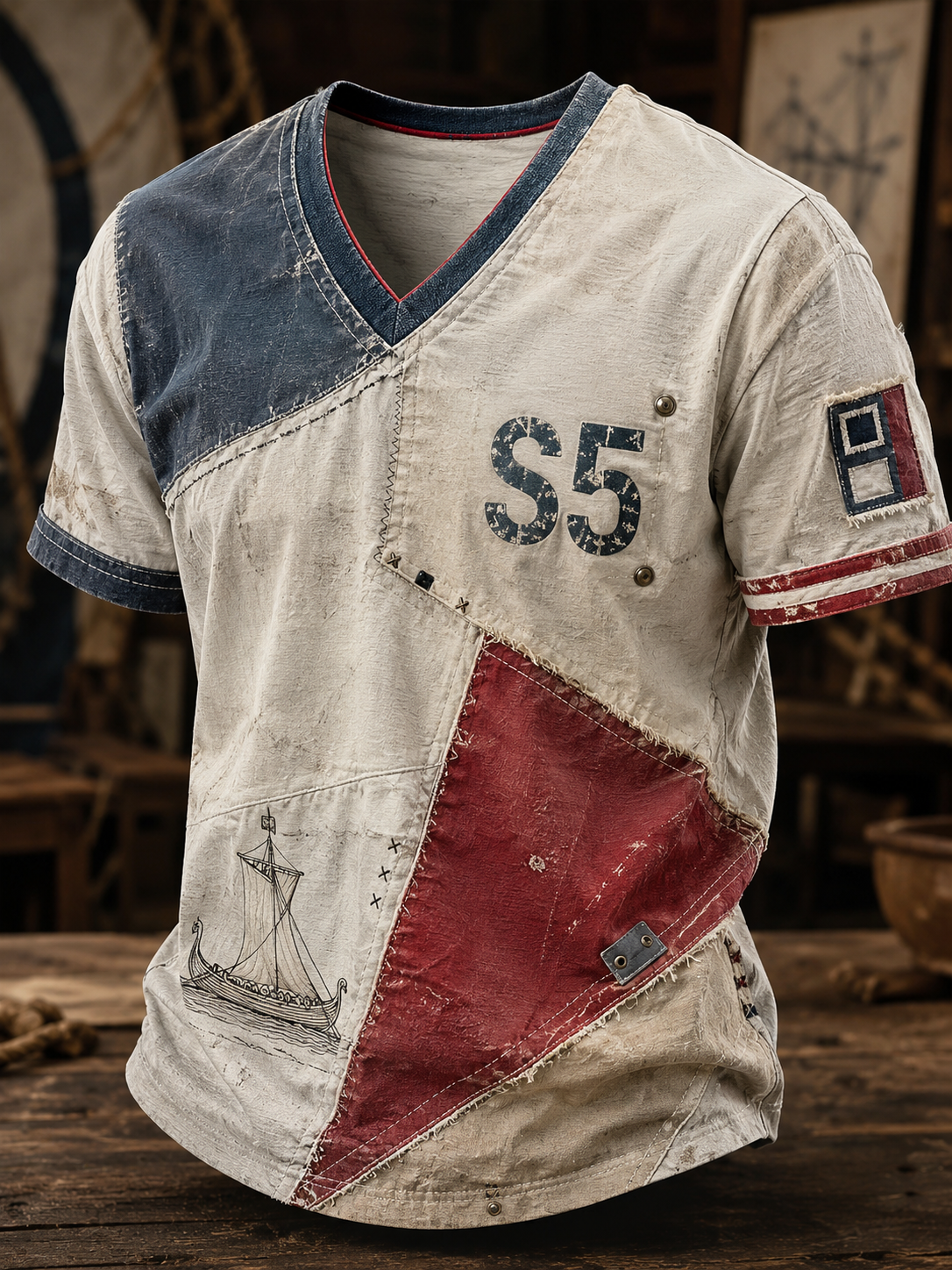 Herren-Vikingert-Shirt mit V-Ausschnitt, dänisches Design
