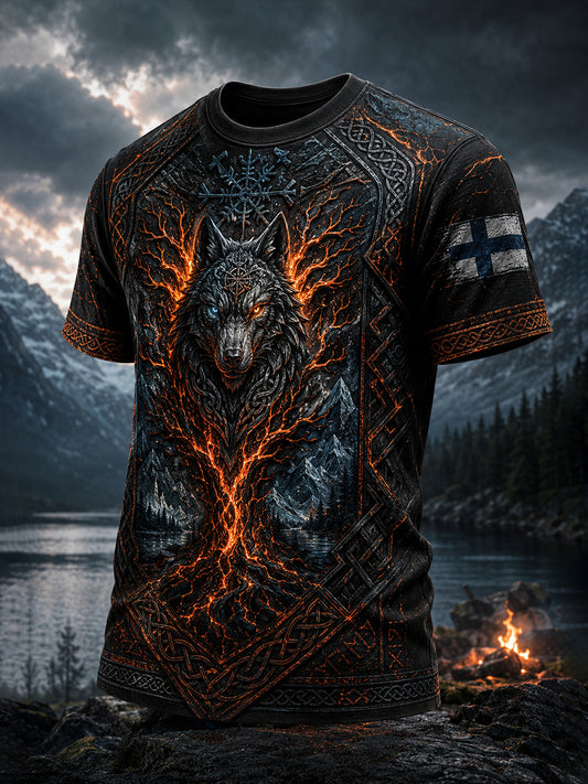 Herren-Finnisches Wikinger-Patriotisches Kunst-Print-T-Shirt