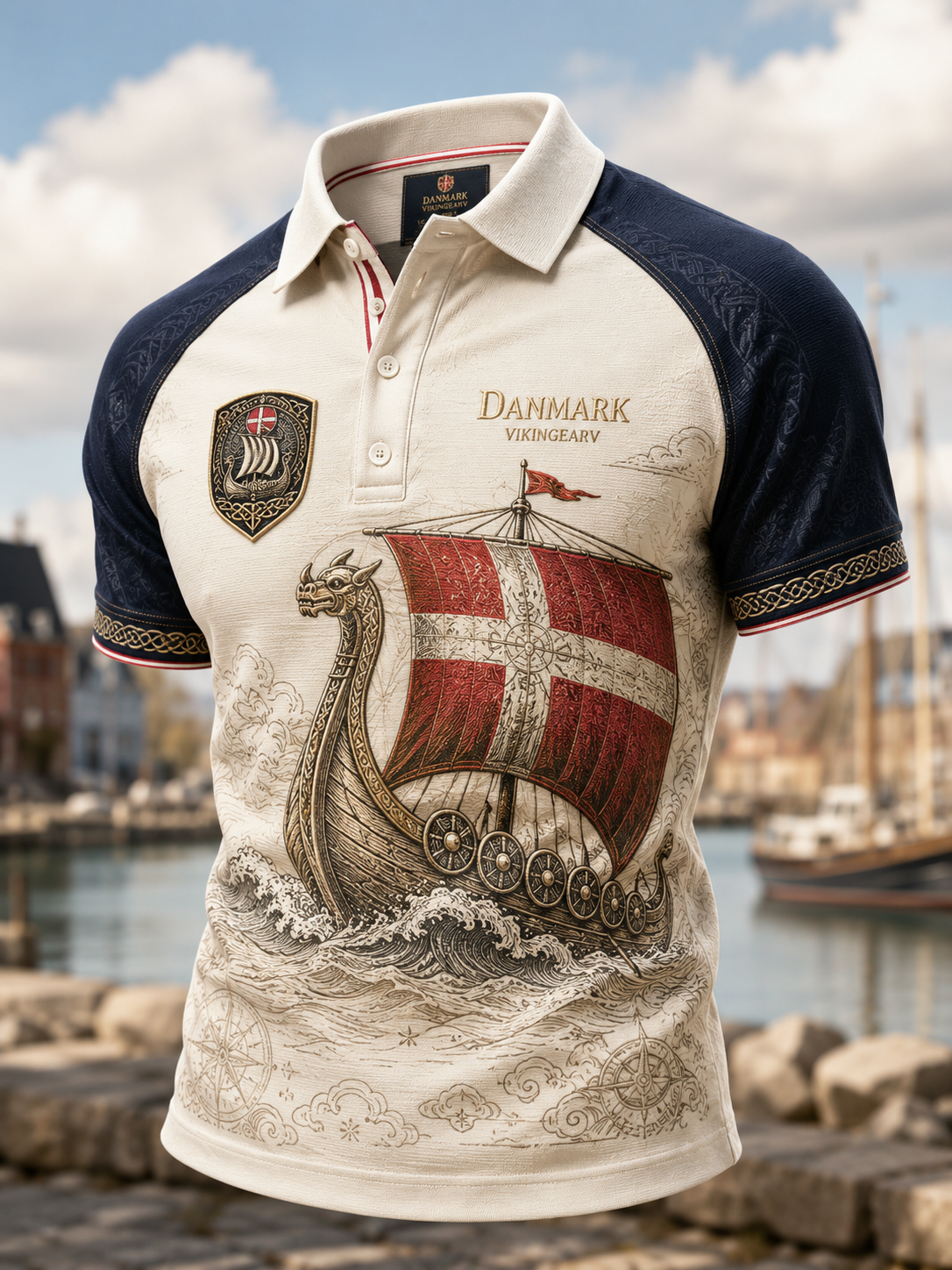 Herren-Poloshirt mit dänischen Wikingern