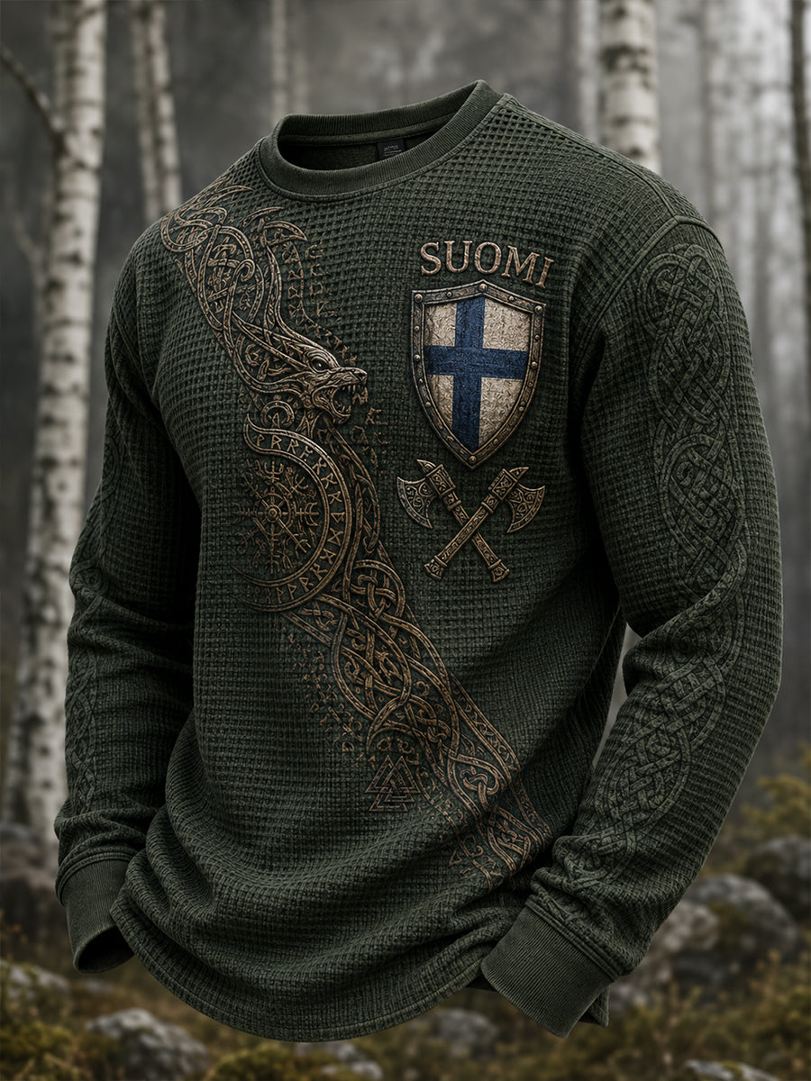 Herren Finnische Viking Patriotische Kunst Druck Langarm-Top