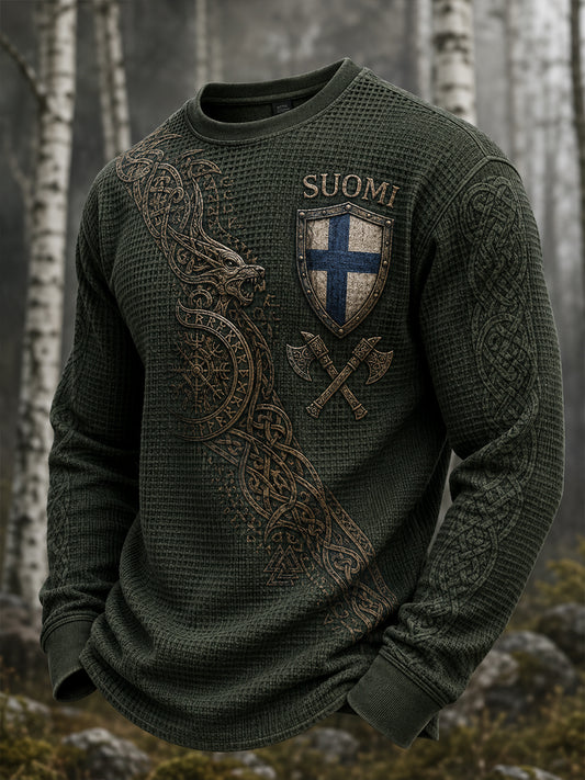 Herren Finnische Viking Patriotische Kunst Druck Langarm-Top