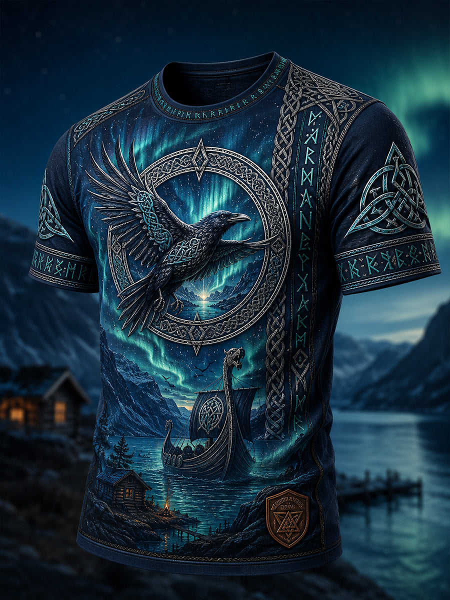 Vintage Wikinger-/Nordische Kunstdruck-Lässiges T-Shirt
