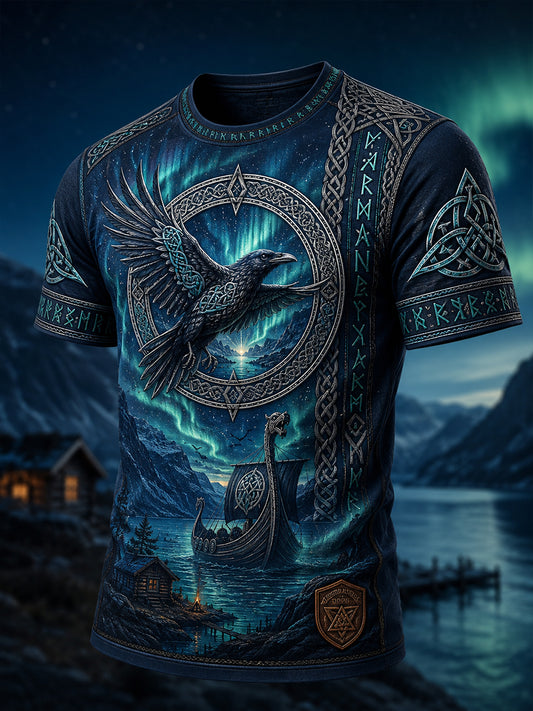 Vintage Wikinger-/Nordische Kunstdruck-Lässiges T-Shirt