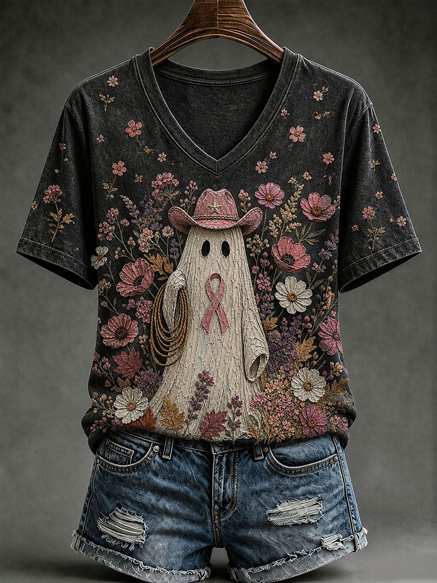 Damen-Western-T-Shirt mit Geistermotiv und kurzen Ärmeln