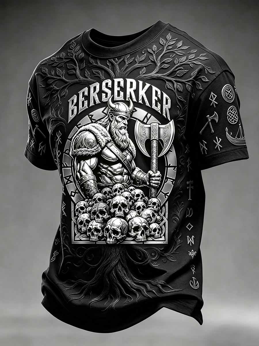Herren-Vintage-T-Shirt mit Wikingerkrieger-Print