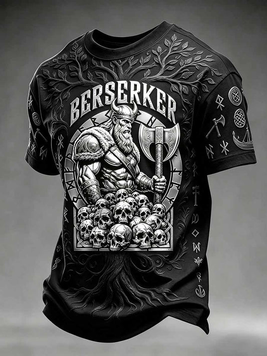Herren-Vintage-T-Shirt mit Wikingerkrieger-Print