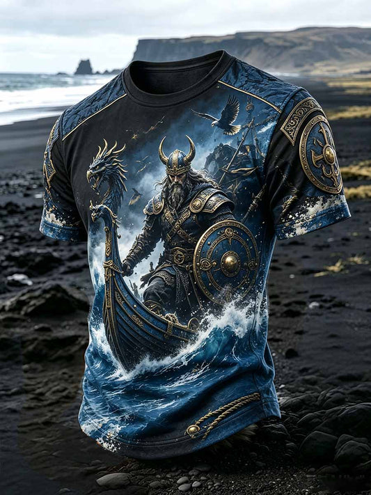 Herren-Vintage-T-Shirt mit Wikinger-Wolf-Print