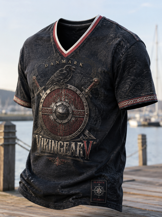 Herren-Vikingert-Shirt mit V-Ausschnitt, dänisches Design