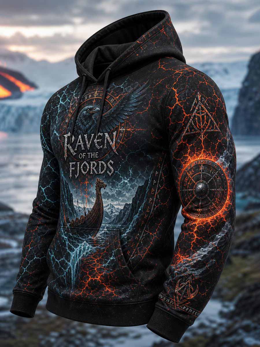 Herren Vintage Viking Crow Print Sweatshirt