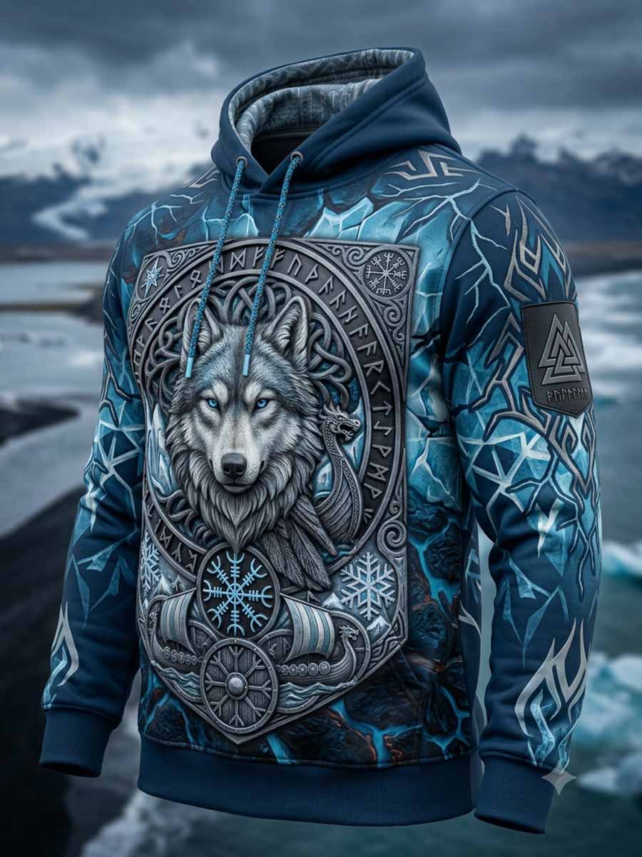 Herren Vintage Viking Wolf Print Sweatshirt