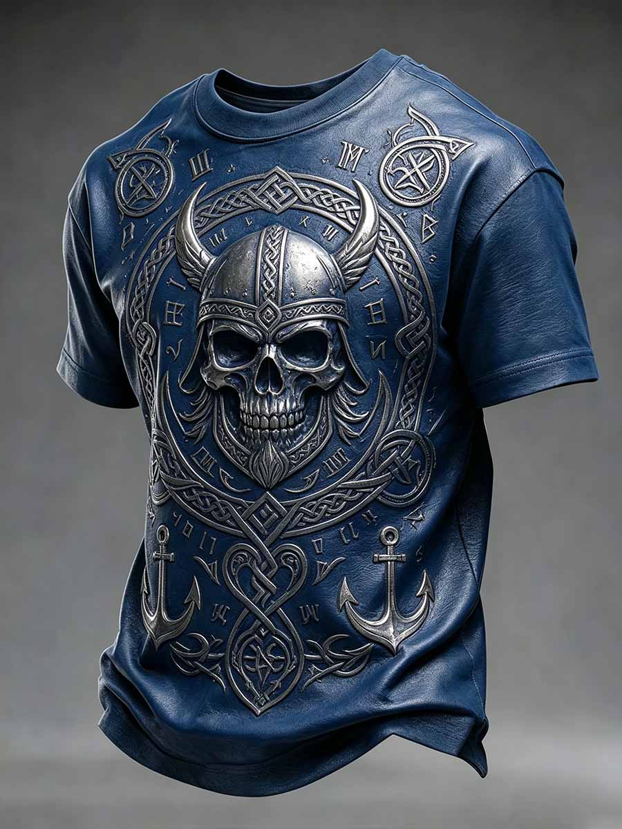 Herren Vintage Wikinger Krieger Print T-Shirt