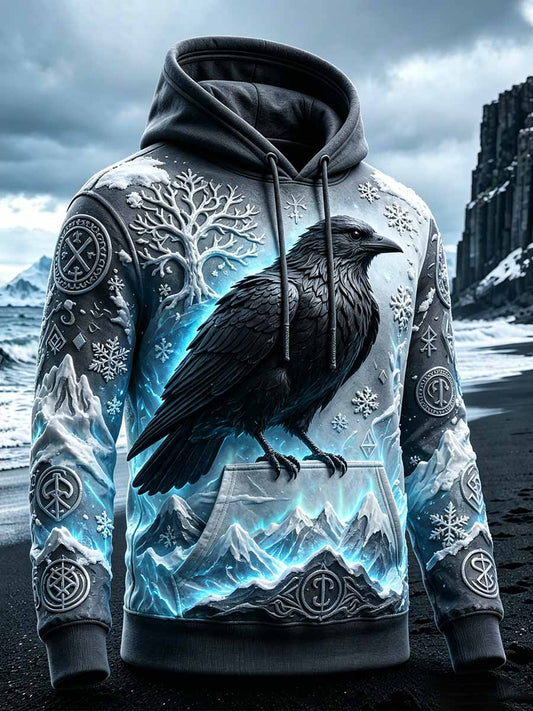 Herren-Vintage-Sweatshirt mit Wikinger-Raben-Print