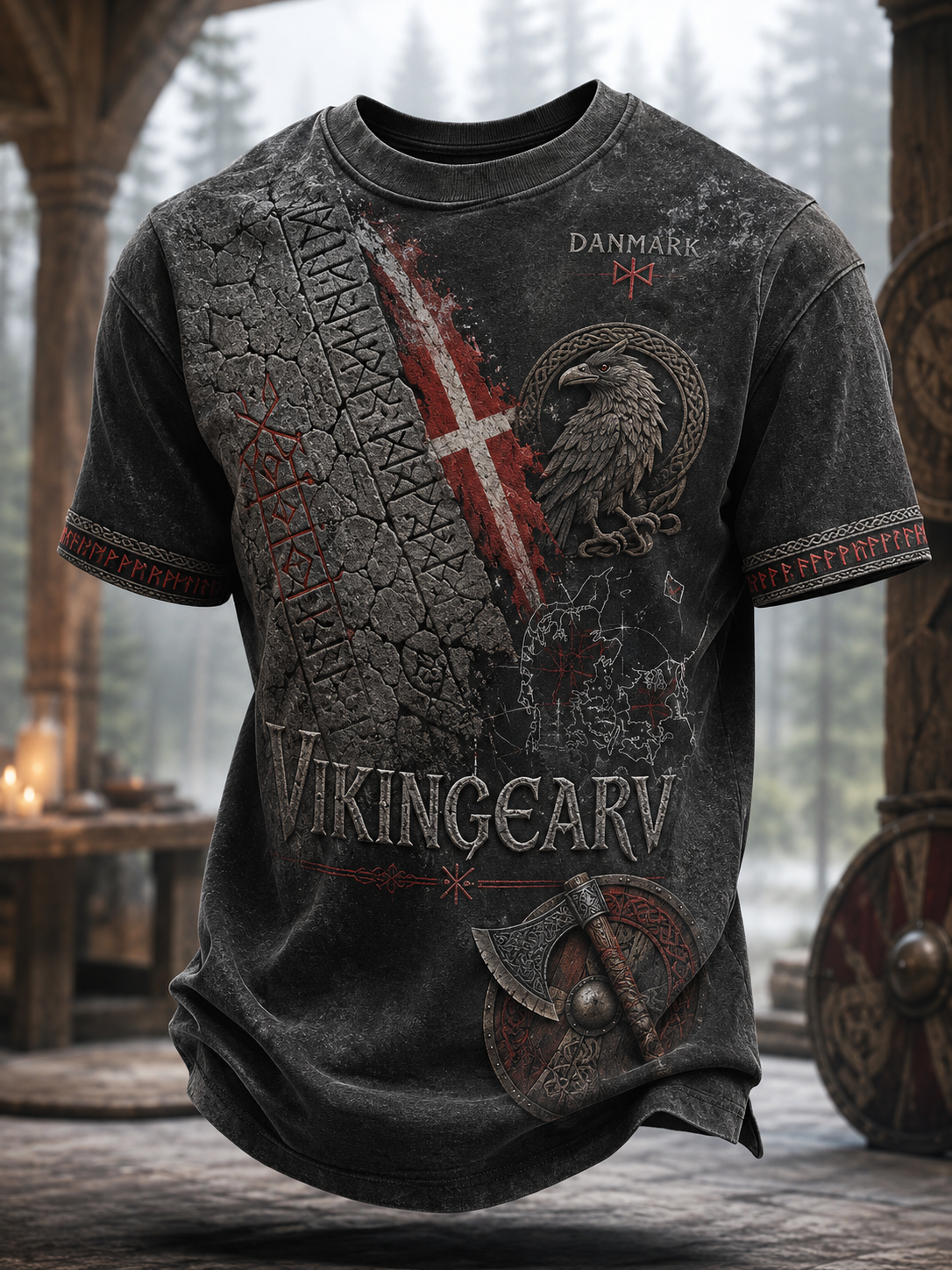 Dänisches Herren-Wikinger-Kurzarm-T-Shirt