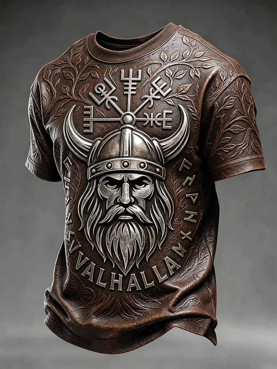Herren Vintage Wikinger Krieger Print T-Shirt