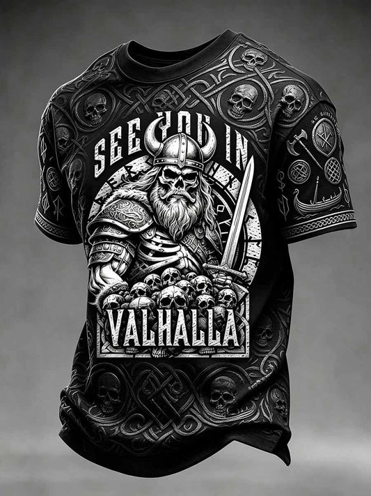 Herren-Vintage-T-Shirt mit Wikingerkrieger-Print