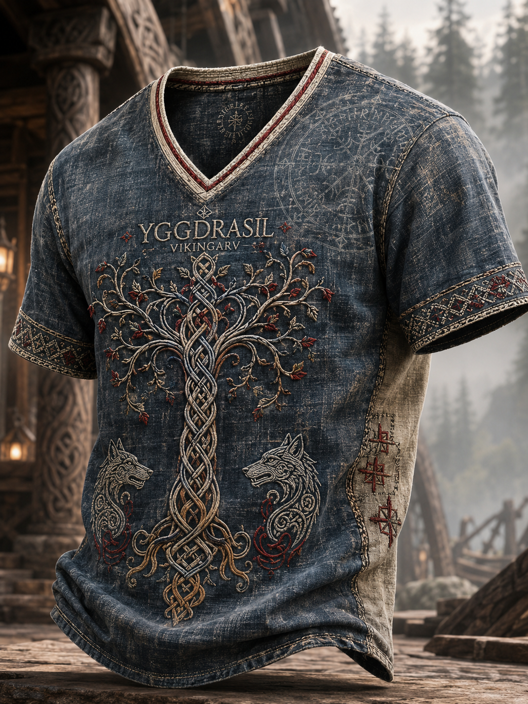 Männer dänisches Wikinger V-Ausschnitt T-Shirt