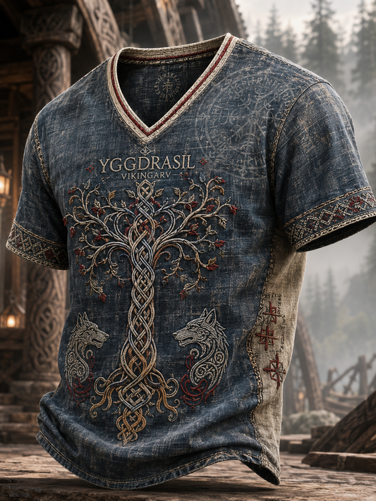 Männer dänisches Wikinger V-Ausschnitt T-Shirt