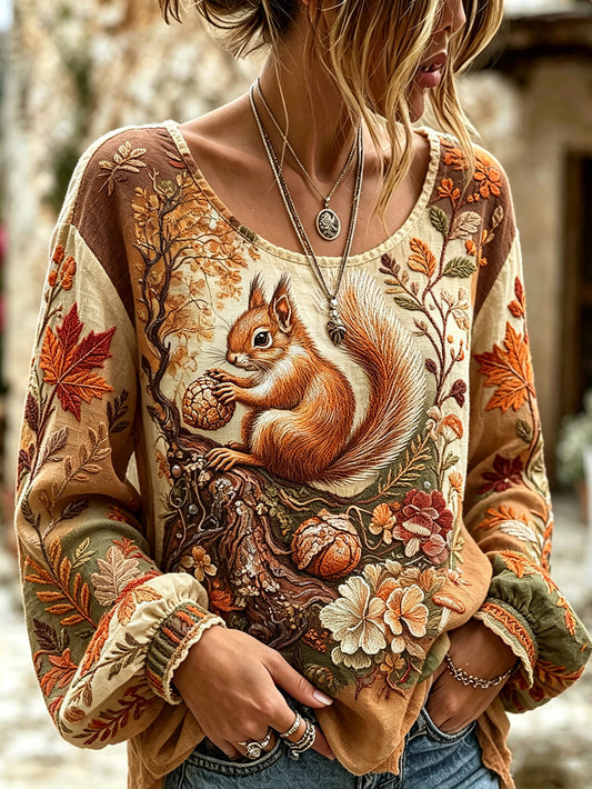Damen-Herbsthemd im Animal-Print-Stil aus Baumwolle und Leinen für den Alltag