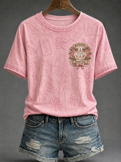 Frauen Mahjong Social Club gedruckt lässig T-Shirt