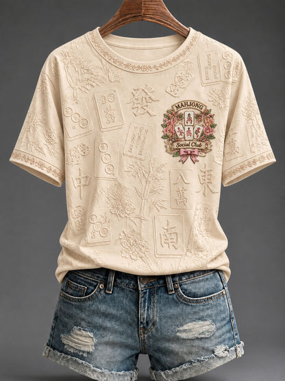Frauen Mahjong Social Club gedruckt lässig T-Shirt