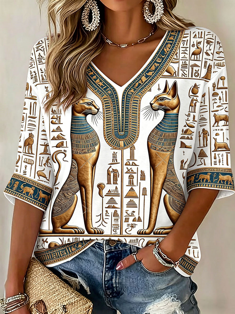 Frauen alte Ägypten Bastet V-Ausschnitt T-Shirts