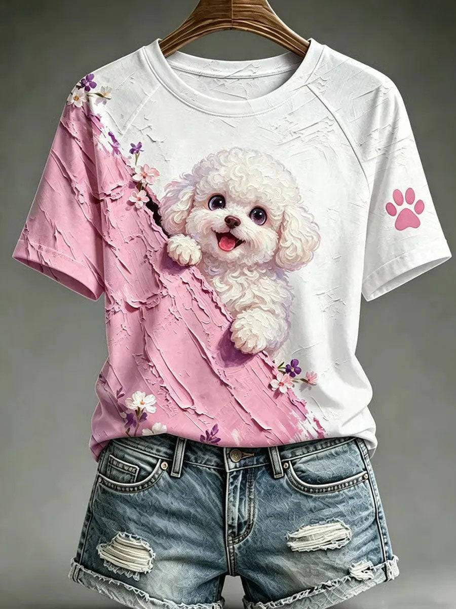 Damen-Hunde-Kunstdruck-Lässiges T-Shirt