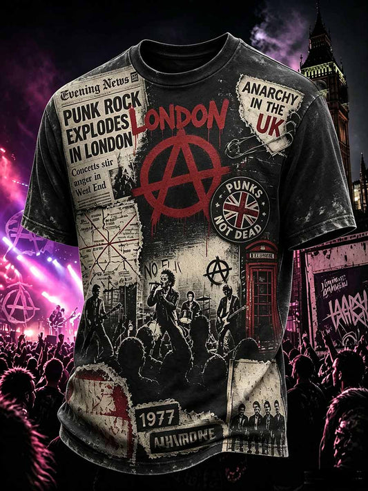 Herren-Punk-Rock-T-Shirt mit Totenkopf-Print
