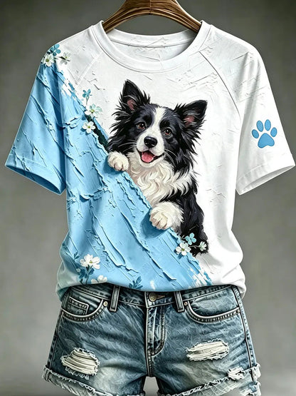 Damen-Hunde-Kunstdruck-Lässiges T-Shirt