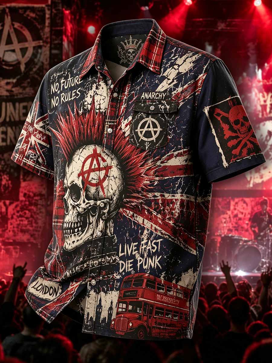 Herren Punk Rock Skull Print Shirt