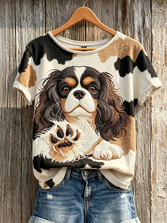 Damen King Charles Spaniel & Hunde Mantel Muster Print Kurzarm T-Shirt
