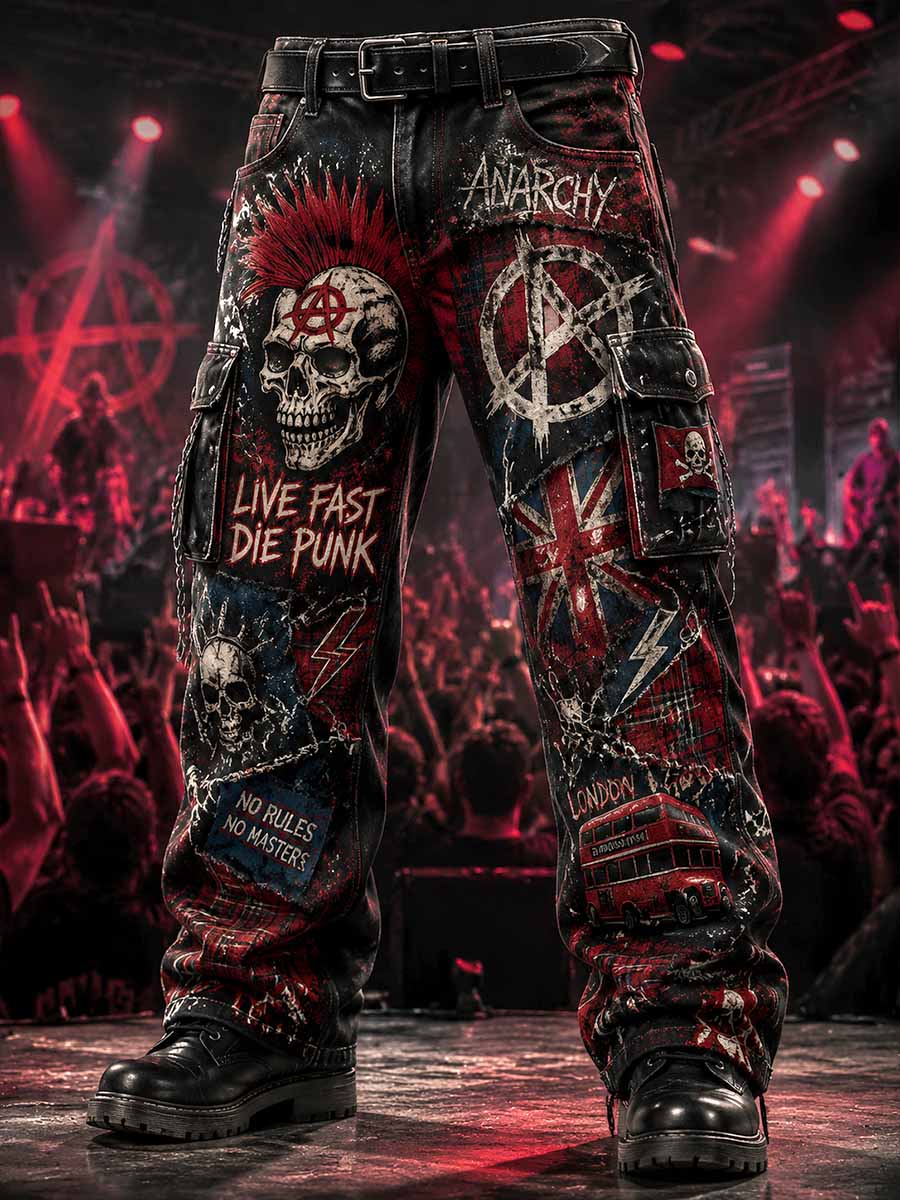 Herren Punk Rock Skull Print Hose