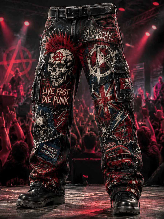 Herren Punk Rock Skull Print Hose