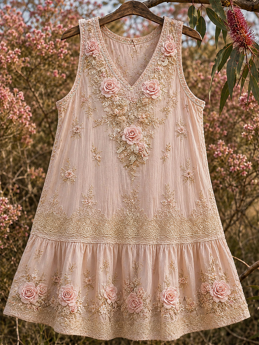 Damenkleid im Vintage-Stil mit australischem Ethno-Print, lässig geschnitten