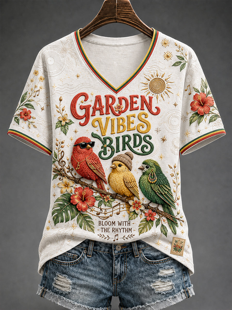 Damen Reggae V-Ausschnitt Off-Schulter-T-Shirt mit kurzen Ärmeln