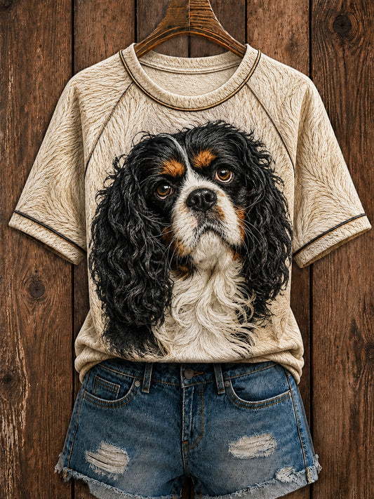 Damen niedliches Cavalier King Charles Spaniel Kunst Rundhals-T-Shirt mit kurzen Ärmeln