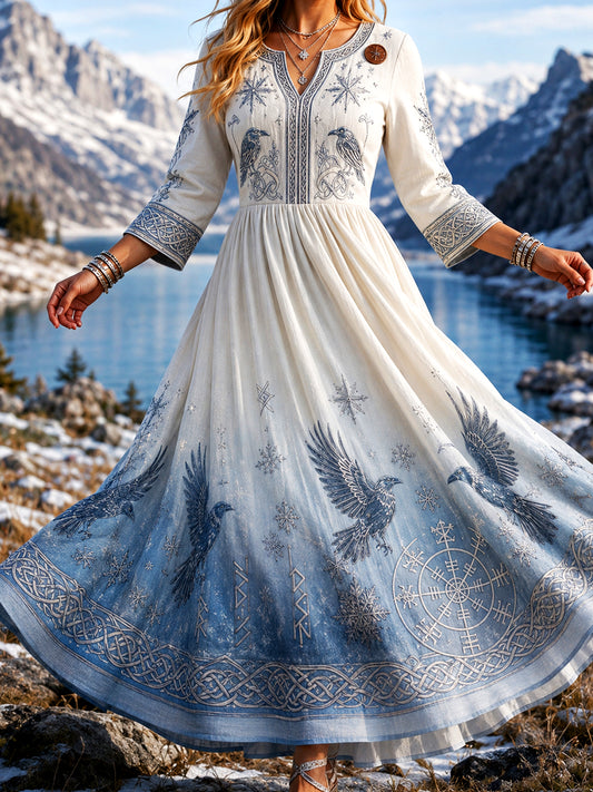 Vintage norwegisches Wikinger‑, Skandinavien‑ und Nordik‑Kunstdruck‑Freizeitkleid
