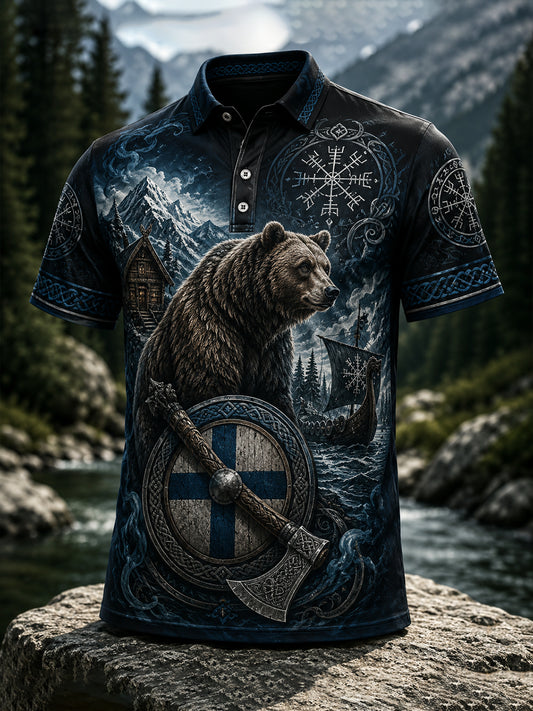 Herren-Finnischer Wikinger-Patriotischer Kunstdruck-Polo