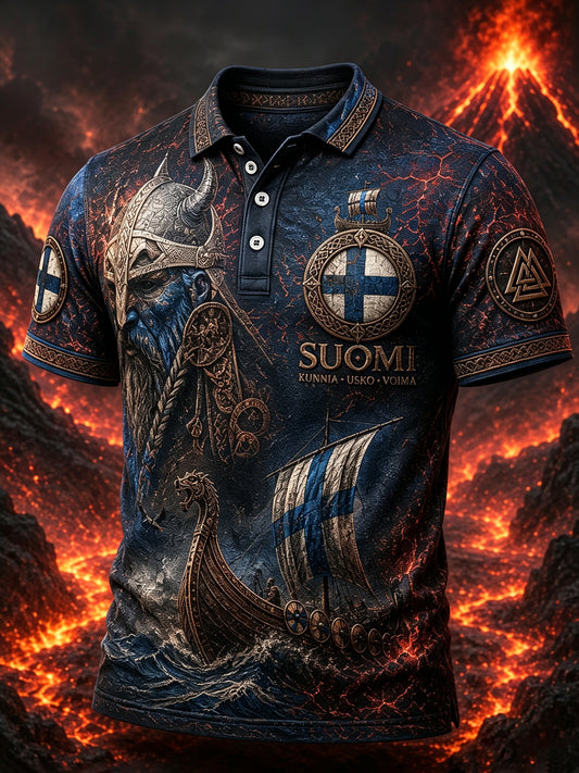 Finnischer Viking Patriotischer Kunstdruck Polo für Männer