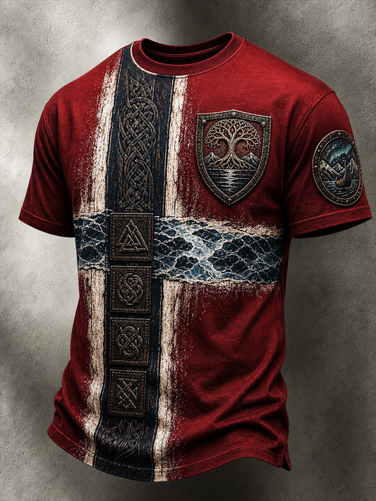 Retro norwegisches Wikinger-, skandinavisches, nordisches Kulturbild‑Lässig‑T‑Shirt