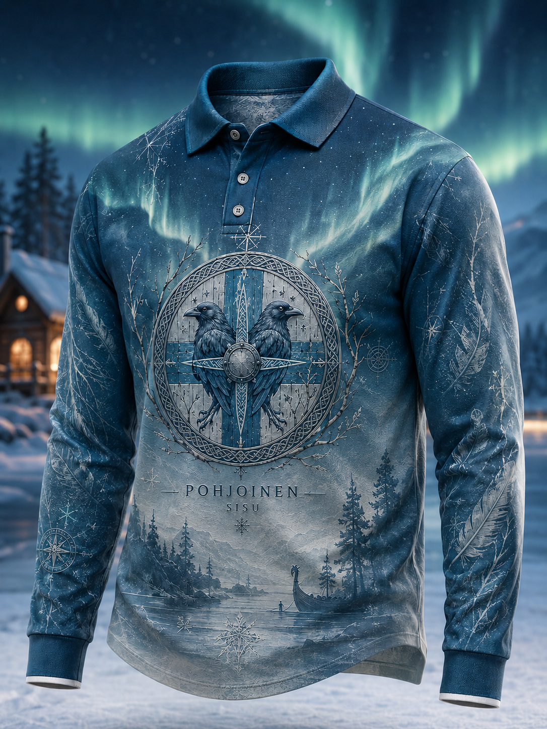 Herren-Finnische-Vikings-Hemd mit langen Ärmeln