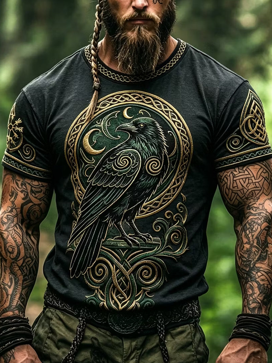 Retro Viking Nordic Style Grafik Print Casual T-Shirt